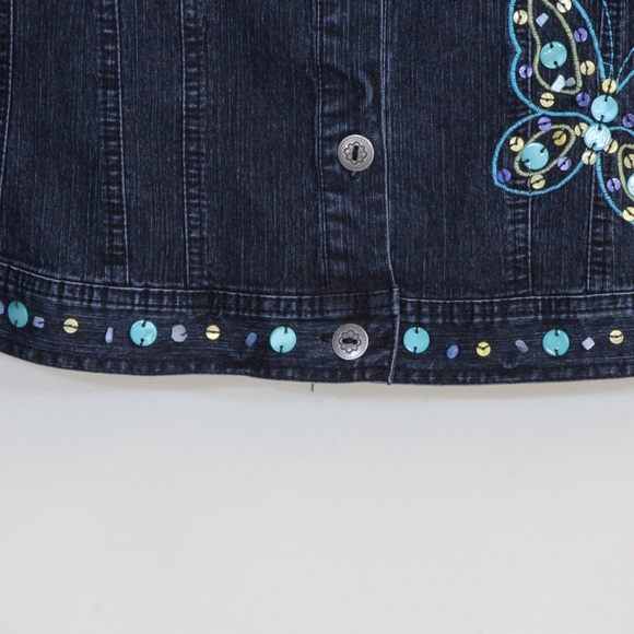 Alfred Dunner Petite Beaded Embellished Butterflies Blue Denim Jacket Women NWOT - Picture 5 of 7